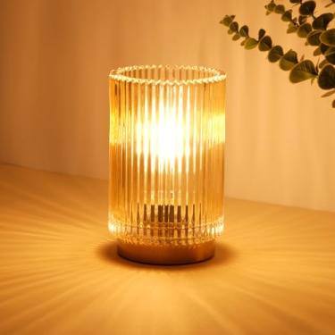 Imagem de Mirasium Lâmpada operada por bateria, luminária de mesa sem fio com temporizador, lâmpadas de cabeceira de mesa com luz quente de LED, luminária de mesa pequena de vidro para quarto, banheiro, sala de