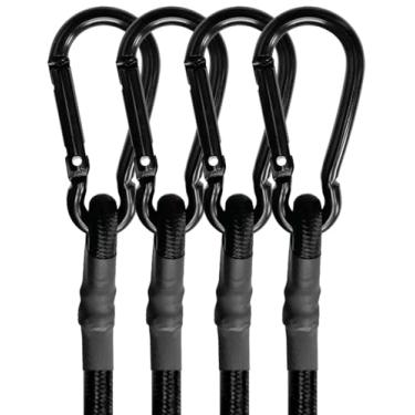 Imagem de Cordões elásticos com ganchos resistentes, mosquetão para uso externo, cordão elástico preto, tiras elásticas para prender lonas, bagagens, barracas (preto, 203 cm x 4 peças)