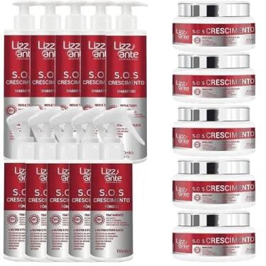 Imagem de 05 Kits SOS Crescimento Capilar Lizzante 05 Shampoos + 05 Máscaras + 05 Tônicos