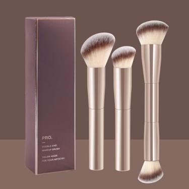 Imagem de Pincel de maquiagem de 4 peças com caixa de papel, perfeito para aplicação sem esforço de base, blush e sombra, ótimo para uso diário e viagens (ouro)