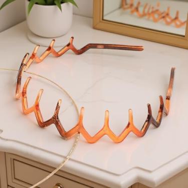 Imagem de Bandanas femininas em ziguezague antiderrapantes – acessórios modernos para estilos de costas lisas – faixa de cabelo confortável com dentes presentes ideais para mulheres – âmbar e preto, 2 peças