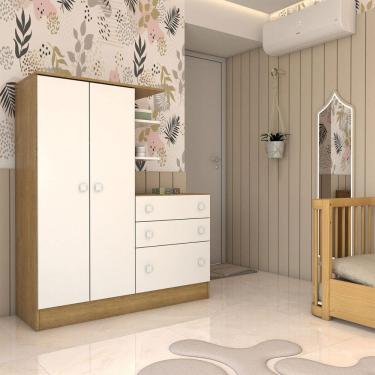 Imagem de Guarda-Roupa Infantil com Cômoda Colorê 2 Portas 3 Gavetas Rústico/Branco - Panorama Móveis