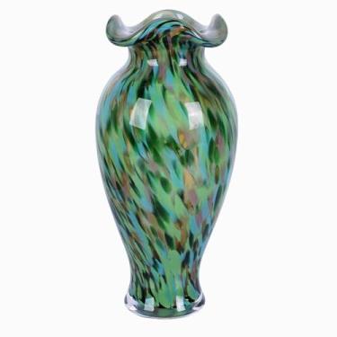 Imagem de Vaso de vidro verde decorativo soprado à mão, vaso de vidro verde exclusivo, decoração de casa de arte moderna, perfeito como peça central para mesas de jantar de sala de estar, exibição em armários