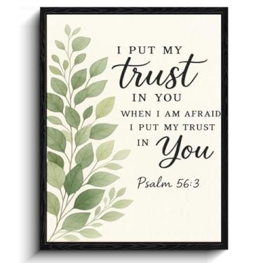 Imagem de Arte de parede em verso cristão, verso Trust in You, decoração de parede botânica, impressão em tela emoldurada fosca, arte de pôster do Salmo 56:3, para presente de incentivo, 30 x 38 cm