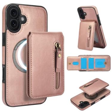 Imagem de DMaos Capa para iPhone 17 com capa separável para cartão, compatível com Magsafe, suporte de cartão de identificação de couro PU, clássico para iPhone17 2025 de 6,3 polegadas - rosa