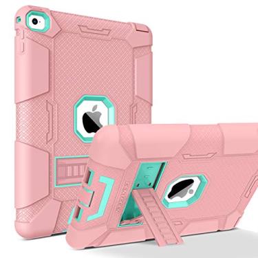 Imagem de BENTOBEN Capa para iPad Air 2, [capa híbrida à prova de choque] com suporte, resistente, camada tripla, à prova de quedas, capa para iPad Air 2 com tela retina/iPad 6, ouro rosa/verde