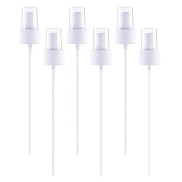 Imagem de 6 peças de tampa de frasco spray branco, substituição de bicos de pulverizador, tampas de spray de névoa fina com tubo de imersão de 15 cm, bomba de pulverizador de plástico para óleo essencial