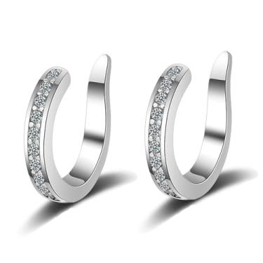 Imagem de Fixura Grampos de orelha, clipe de orelha Zafiller não perfurante, prendedores corretores de orelhas, brincos finos e grossos, punhos, brincos ajustáveis de zircônia cintilante, brincos falsos para