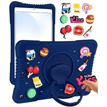 Imagem de Wazzasoft Capa para iPad 9ª/8ª/7ª geração – Capa fofa para meninas, meninos, divertida, com alça giratória de 360 graus, feminina, azul, silicone macio para iPad 9ª/8ª/7ª geração 10,2 polegadas A2602