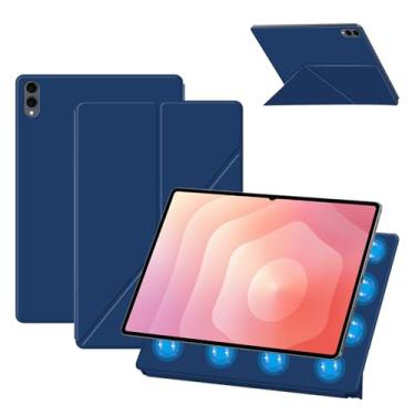 Imagem de Capa para Samsung Galaxy Tab S11 Ultra de 14,7 polegadas, capa KONXISA com suporte de múltiplas dobras, couro PU premium e capa de adsorção magnética, resistente a arranhões e à prova de choque, azul