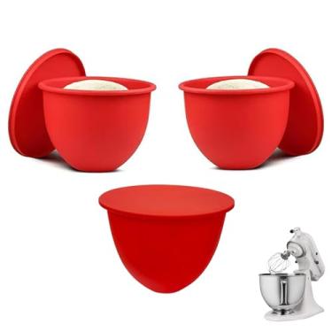 Imagem de Forros de silicone para mixer KitchenAid de 5 litros, 3 peças de forros de tigela de silicone com tampa acessórios para misturadores de auxílio de cozinha - vermelho