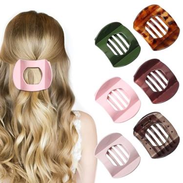 Imagem de 6 peças de grampos de cabelo planos para mulheres, grampo verde redondo de volume para cabelos grossos ou finos, grampos de cabelo grandes Picura prendedores de cabelo fortes que não escorregam