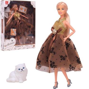 Imagem de Boneca Loira Coleção Desfile De Moda Vestido Marrom Castela - Castela 