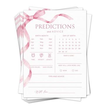 Imagem de Cartões de previsões e conselhos de bebê com laço rosa para novos pais, jogos de chá de bebê para meninas, desejos para mamãe e papai, 20 cartas