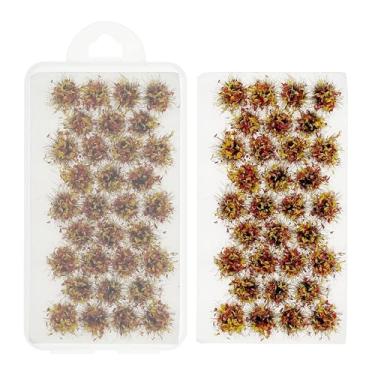 Imagem de Woohome Tufos de grama estática agrupamento de flores grupos de vegetação em miniatura aglomerados de flores para terreno cenário ferroviário paisagem de mesa, rosa vermelha e amarela