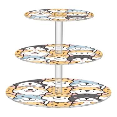 Imagem de Blueangle Suporte redondo de cupcake de 3 camadas – torre de sobremesa acrílica de desenho animado de cães, gatos, suporte de sobremesa em camadas antiderrapante para chá de bebê, aniversário, festa