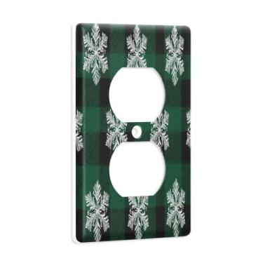 Imagem de Blueangle Placa de parede Gingham Snowflakes Duplex Outlets, tamanho padrão, placas de cobertura de tomada elétrica de 1 gangue para decoração de quarto de escritório em casa, 4,53 x 2,76 polegadas