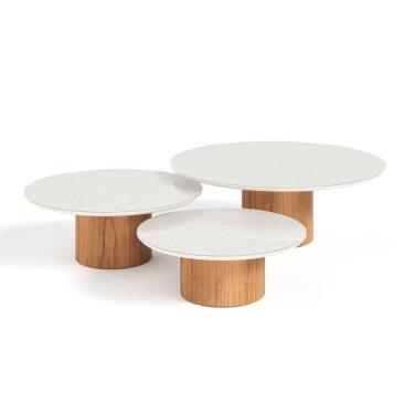 Imagem de Conjunto Mesa De Centro Ava Em Madeira Off White Vidro