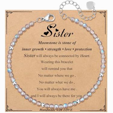 Imagem de JoycuFF Presente exclusivo de amizade para aniversário de melhor amiga, melhor amigo, colega de trabalho, presentes de Natal, pulseiras com contas de pedra da lua para mulheres, joias inspiradoras