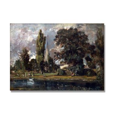 Imagem de NHLDZYH Impressão em tela estilo John Constable, (sem título 38), painel de tela de paisagem romântica, decoração de parede com tema de natureza para quarto ou escritório. 60 x 84 cm. Somente tela