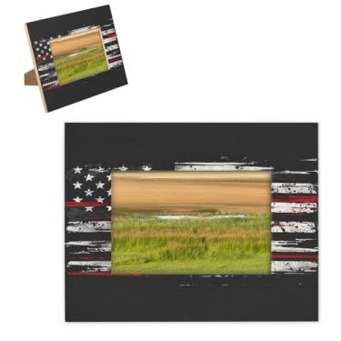 Imagem de hongjinglin Porta-retrato de 20,3 x 25,4 cm, design de madeira, bandeira vintage, moldura para fotos com tapete de parede e mesa, para decoração de casa e amigos da família, ideias de presente de