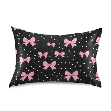 Imagem de SEHANY Capas de almofada de seda com laço rosa para cabelo e pele, capas de almofada de cetim respiráveis macias e refrescantes com fecho de envelope, tamanho king (50 x 76 cm)