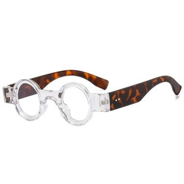 Imagem de Óculos de Sol Redondos Pequenos Femininos com Lentes Transparentes Estilo Oceano e Proteção UV400, Rebites e Estilo Punk Masculino para Esportes ao Ar Livre, Corrida e Ciclismo, Estampa de Leopardo Tr