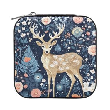 Imagem de Wassud Caixa de joias pequena para viagem de veados florais, mini organizador portátil de couro PU, brincos quadrados de armazenamento, colar, pulseiras, joias para mulheres, meninas, senhoras, noiva