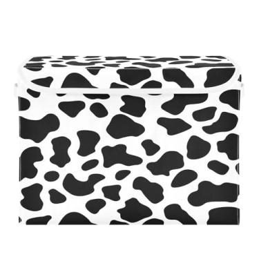 Imagem de CEBUGI Caixotes de armazenamento com tampas, caixa de armazenamento de tecido dobrável, preto e branco, com estampa de vaca, compartimentos organizadores para armário de casa e quarto, prateleiras de
