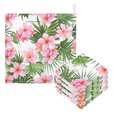 Imagem de Kigai Toalhas de banho para bebês com flores e folhas de palmeira verde, 3 peças de toalha absorvente ultra macia, toalha de rosto de banho para recém-nascido, lenços umedecidos naturais reutilizáveis