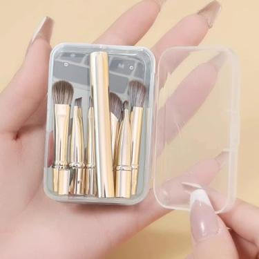 Imagem de Conjunto de 6 pincéis de maquiagem portáteis de substituição para cabeça, sombra, pó cosmético, base, blush, kit de viagem (dourado)