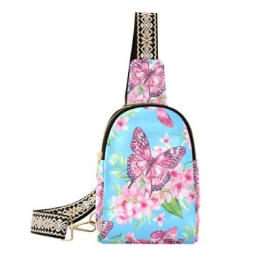 Imagem de CEBUGI Bolsa tiracolo feminina pequena com borboletas e flores, pochete de couro, para caminhadas, viagens ao ar livre