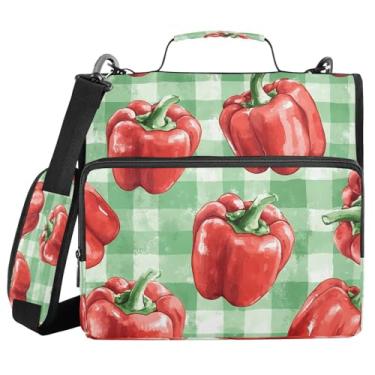 Imagem de Fichário de pimentão vermelho com zíper com alça e alça de ombro, fichário de 3 anéis de 3 cm