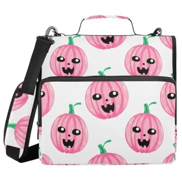 Imagem de Burbuja Pasta de fichário com zíper Pink Pumpkins com 3 anéis com lixa expansível e alça de ombro para laptop de 13 polegadas, vários bolsos para trabalho de escritório