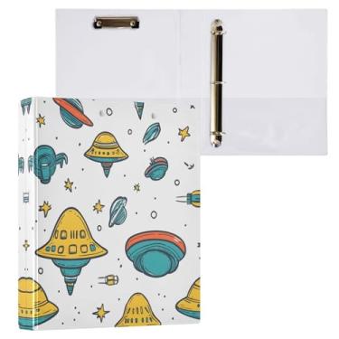 Imagem de STAYTOP Organizador de fichário redondo de nave espacial de desenho animado, fichário de 3 anéis com prancheta (carta A4), fichário fofo para material de escritório escolar
