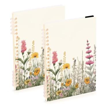 Imagem de Burbuja Cadernos retrô Wildflowers, papel pautado universitário A5 com 60 folhas, fichário para escritório, 2 unidades