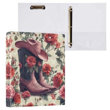Imagem de STAYTOP Lindas botas de caubói ocidentais, organizador de fichário redondo, fichário de 3 anéis com prancheta (carta A4), fichário fofo para material de escritório escolar