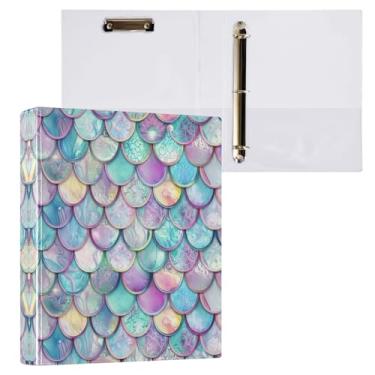 Imagem de STAYTOP Lindo organizador de fichário com escamas de sereia coloridas, fichário de 3 anéis com prancheta (carta A4), fichário fofo para material de escritório escolar