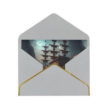 Imagem de SKKNT cartões de felicitações com estampa de navio pirata fantasy para todas as ocasiões, convites de festa de aniversário de casamento, 12,7 x 15,2 cm