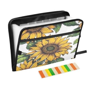 Imagem de CEBUGI Pasta expansível com 13 bolsos, organizador de arquivos sanfonado, impermeável, com etiquetas tamanho A4, organizador de documentos de papel para escola, material de escritório, girassol