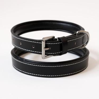 Imagem de Majestic Ally Coleira de couro macio para cães, várias cores, ferragens de aço inoxidável, acolchoada, tamanhos P-GG (preto, G)