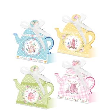 Imagem de 24 caixas de presente de festa de chá floral, bule de chá vintage, festa de borboleta, flor, festa, caixa de papelão portátil 3D, bule de chá floral vintage para casamento, aniversário