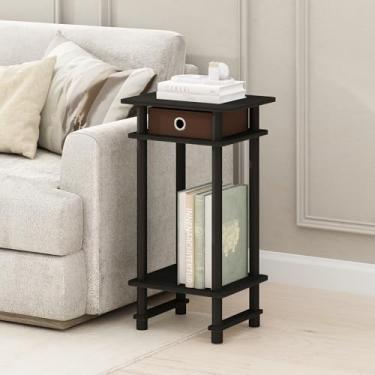 Imagem de Furinno Mesa de canto alto Turn-N-Tube, mesa lateral com lixo, preto expresso/marrom