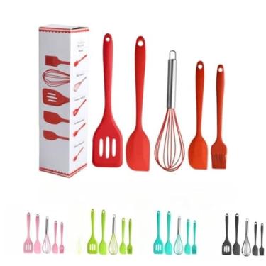 Imagem de Utensílios De Cozinha Colheres Espatula Cabo Madeira(5 peças-Cor aleatória kit 2)