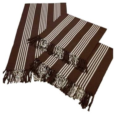 Imagem de Jogo de Passadeira de Tear, Tapete de Cozinha, 3 Peças Algodão(MARROM LISTRADO CRUR)