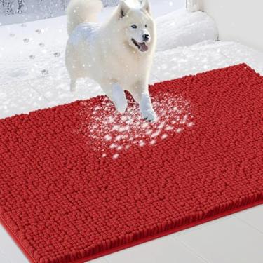 Imagem de IM HOME Tapetes de porta vermelhos lamacentos de 122 cm x 96,5 cm para cães, tapete absorvente de chenille, tapete de porta interno pesado antiderrapante, tapete macio para cama de cachorro frontal