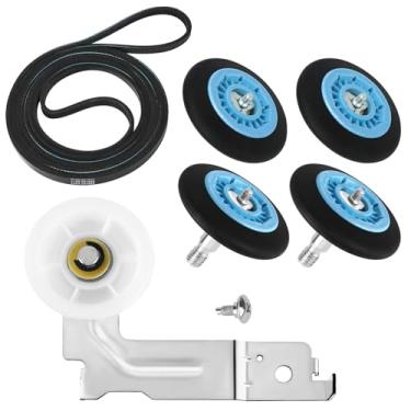 Imagem de Kit de reparo de secadora atualizado da Beaquicy para secador Samsung - DC97-16782A rolo de tambor e correia de transmissão 6602-001655 e polia intermediária DC93-00634A (rolamentos de esferas