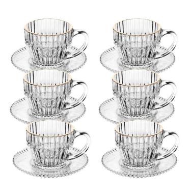 Imagem de Jogo 6 Xícara De Café De Cristal Com Fio De Ouro Império 110ml Wolff