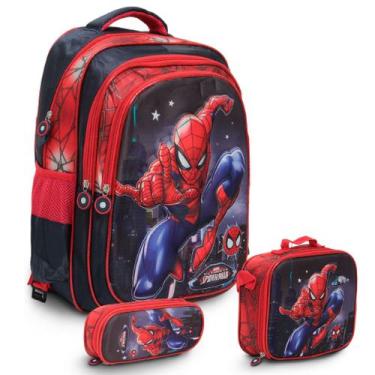 Imagem de Kit Mochila Homem Aranha Costas Com Lancheira Térmica - Plike, Homem A