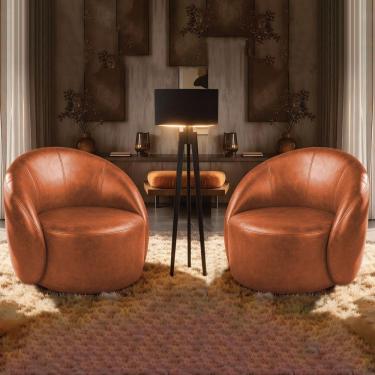 Imagem de Poltrona Decorativa Orgânica Giratória Kit 2 Lua Sintético Pu D03 - D'rossi Nozes